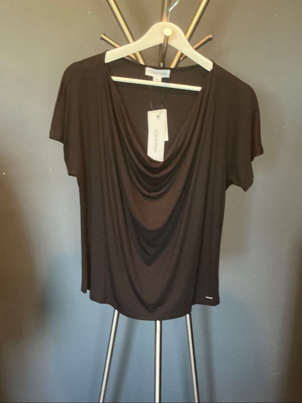 Calvin Klein Black Cowl-Neck Short Sleeve Top